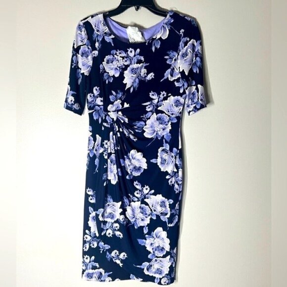 CONNECTED FAUX WRAP DRESS Petite Floral-Print -Waist Jersey Dress blue - Picture 15 of 15